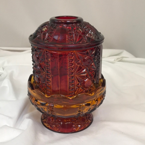 Indiana Glass Other - Vintage Indiana Glass Red Flash Stars & Bars Fairy Lamp